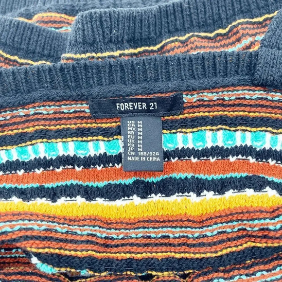 Forever 21 Striped Tank Top Women's Size‎ M Brown Blue Knit Scoop Neck Pullover - Picture 4 of 4